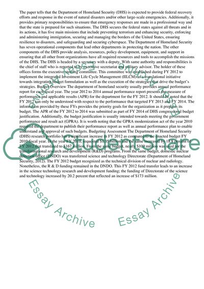 Evaluation of the Department of Homeland Securitys Budgeting and Cumulative Report