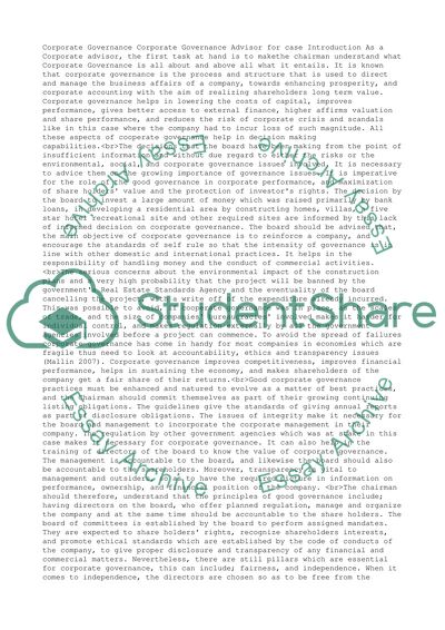 Gorporate Governanace Advisor for case