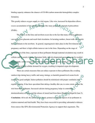 Impact of Air Pollutants on Maternal and Perinatal Health