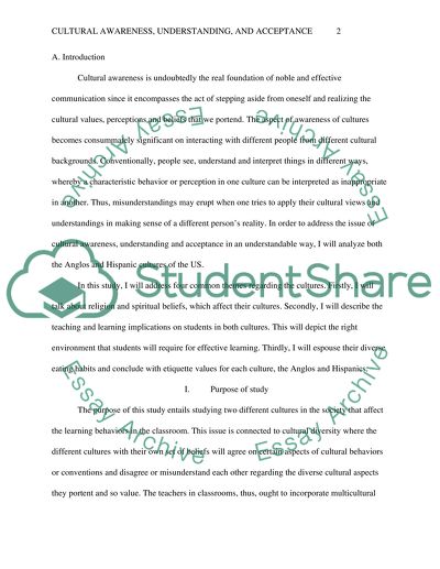 Cultural Awareness, Understanding, and Acceptance