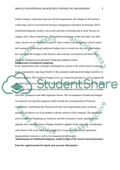 Should Traditional Budgetary Control Be Abandoned