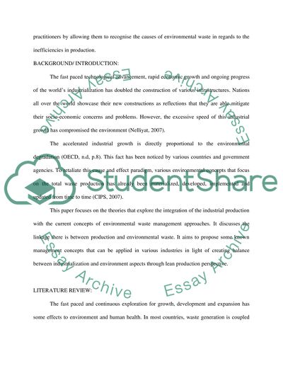 INTEGRATION OF PRODUCTION AND ENVIRONMENTAL WASTE: A THEORETICAL EXPLORATION