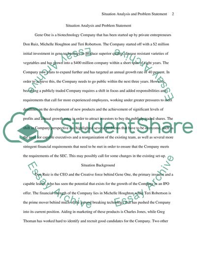 SITUATION ANALYSIS AND PROBLEM STATEMENT: GEN ONE CORPORATION