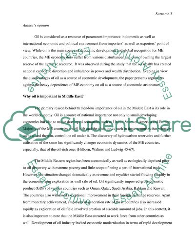 Dependence of Middle East on Oil Sector