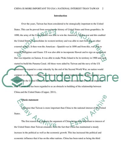 China is More Important to the USAs National Interest than Taiwan