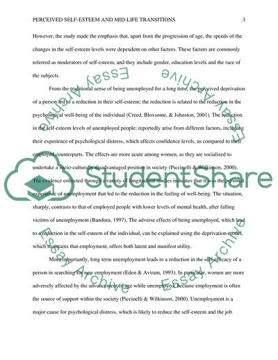 Perceived Self-Esteem Effecting Transitions in Mid-Life Intersecting With Gender