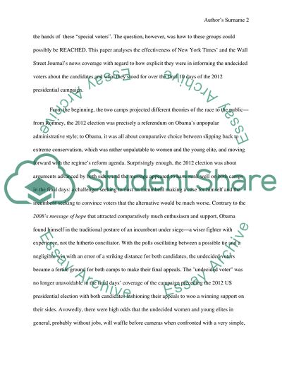 Role of Press in the 2012 Presidential Election Politics