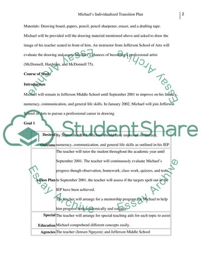 Individual Transition Plan for MIchael (student with learning disability)