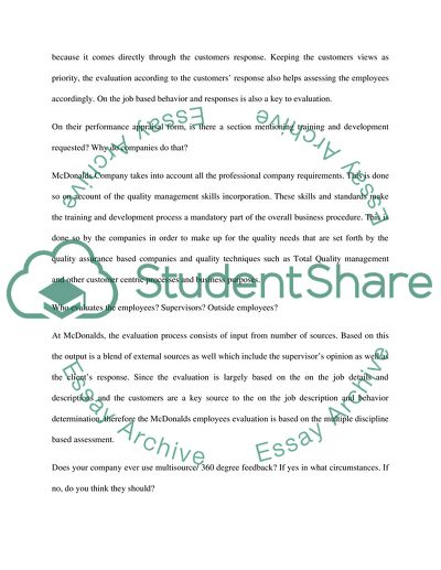 Performance appraisals in mc donalds