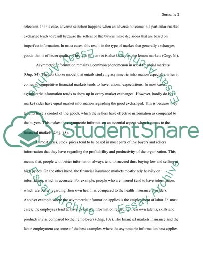 Finance and Accounting - Asymmetric Information and Its Phenomena