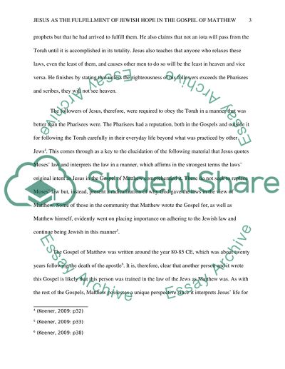 Jesus as the Fulfillment of Jewish Hope in the Gospel of Matthew