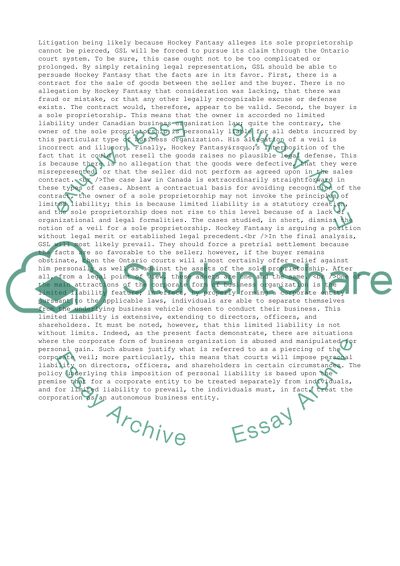 The Case Law in Canada and the Notion of a Veil for a Sole Proprietorship