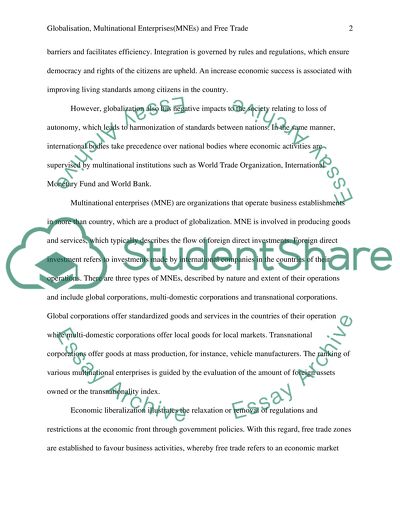 Globalisation,Multinational Enterprises(MNEs) and Free Trade