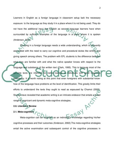 A Review of the Meta-Cognitive Strategy in EFL Writing