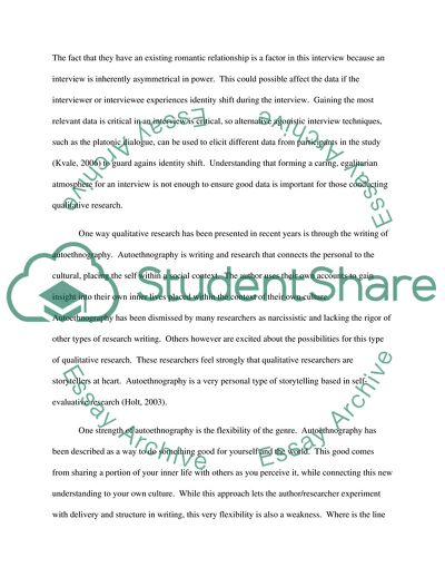 Qualitative Reasearch: Autoethnography