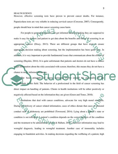 Developing a Health Resource - Cancer Screening