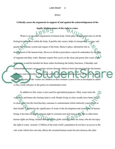 Arguments in Support of and Against the Legally Binding Nature of the Right to Water