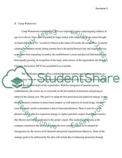 Marketing Plan for Camp Wahanowin