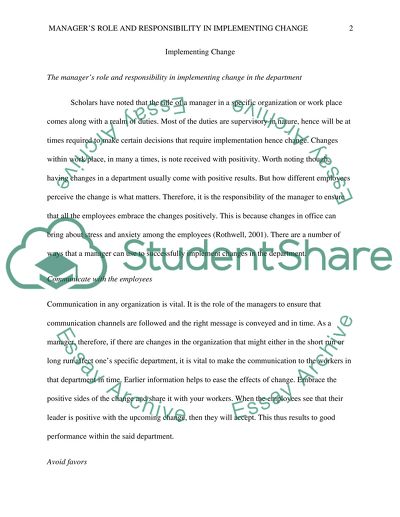 Implementing Change in the Department