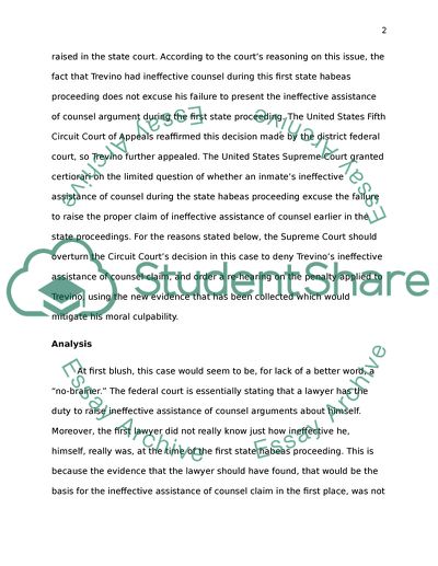 The United States Supreme Court: Trevino and Assistance of Counsel Claim