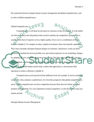 Global Competitiveness and Strategic Human Resource Management