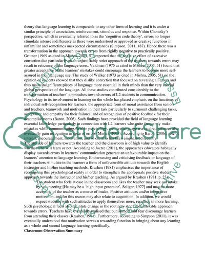 The Psychological Correction of Error in Second Language Classroom