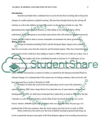 Canadian and World Issues Culminating paper on global warming and rising sea levels/ice caps