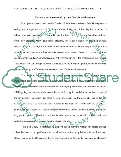 Success is Better Measured by Ones Financial Attainment