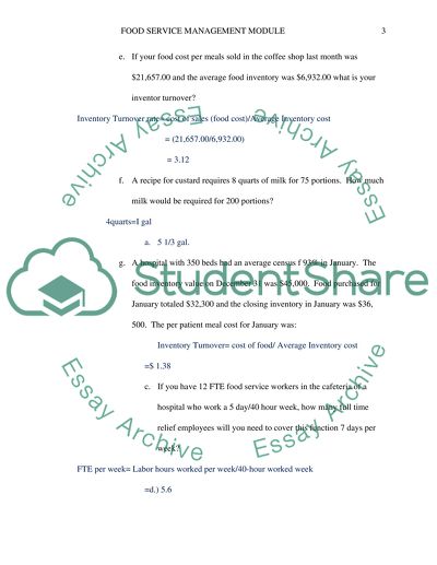 essay about food service management