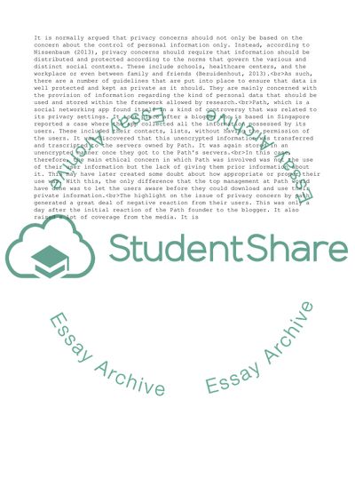 Ethical Issues Concerning Protection and Privacy of Data