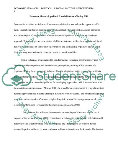 Economic, Financial, Political and Social Factors Affecting USA