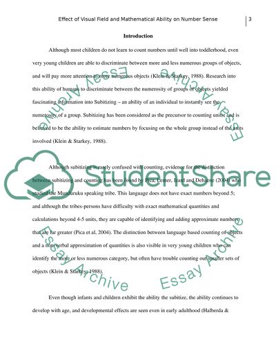 Assessing the Effect of Visual Field of Exposure and Mathematical Ability on Acuity of Number Sense