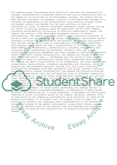 Sustainable Value Portfolio