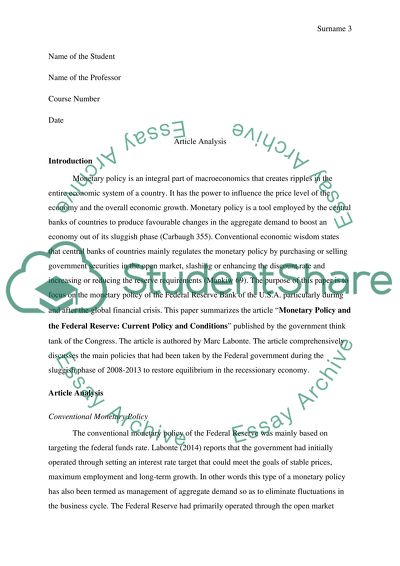 Monetary policy: the Federal Reserve Bank of the U.S.A