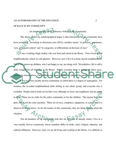 An Autobiography of the Influence of Race in My Community