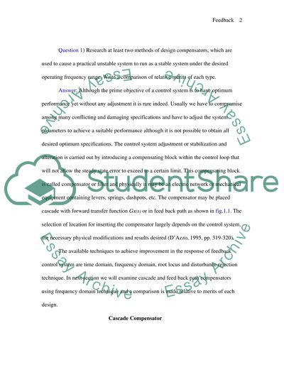 Feedback Control and Automation