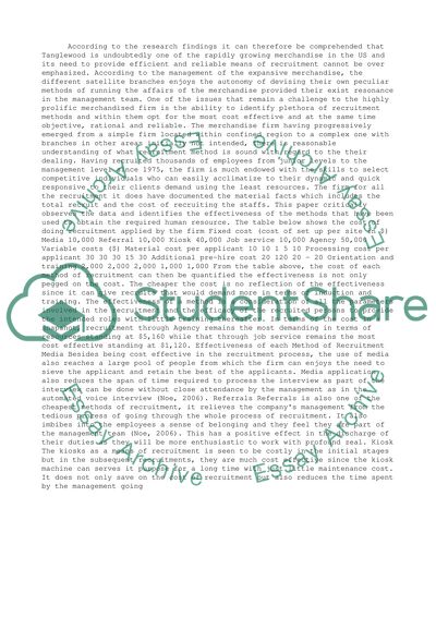 The Effectiveness of Tanglewoods Recruitment Strategy