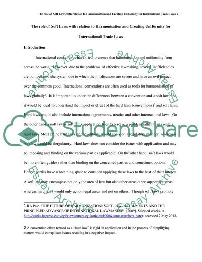 Role of Soft Laws with relation to Harmonisation and Creating Uniformity for International Trade Law