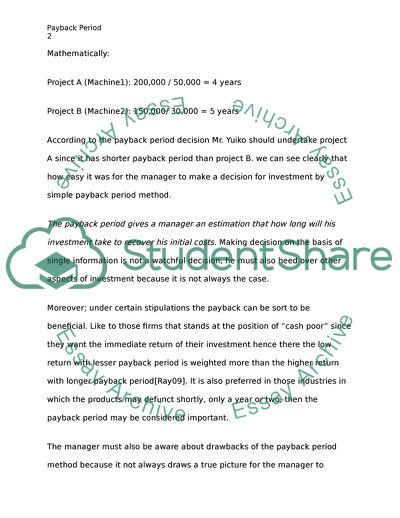 Payback Period Method and Its Applications