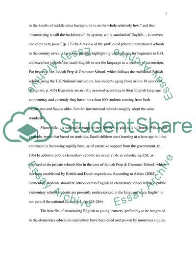 Primary Education in Saudi Arabia: Private and Public School Standards
