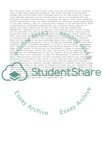 Strategic Plan for Eco-travel