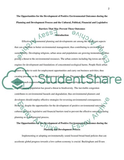 The Opportunities for the Development of Positive Environmental Outcomes