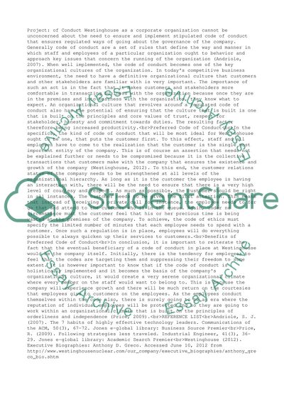 Code of Conduct for Westinghouse