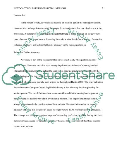 Advocacy Roles in Professional Nursing