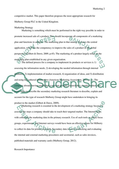 Proposed Marketing Research for Mulberry Group PLC