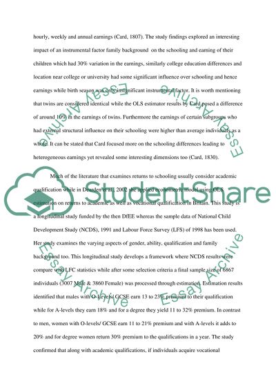 Econometric Studies in Human capital Theory