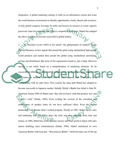 Cross-Cultural Administration, Mattel Inc Fall