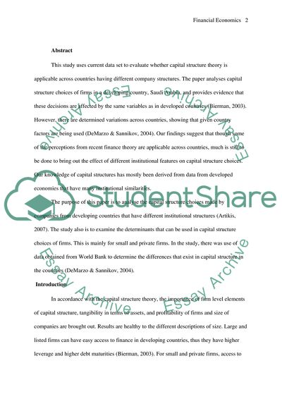Capital Structure in Developing Countries
