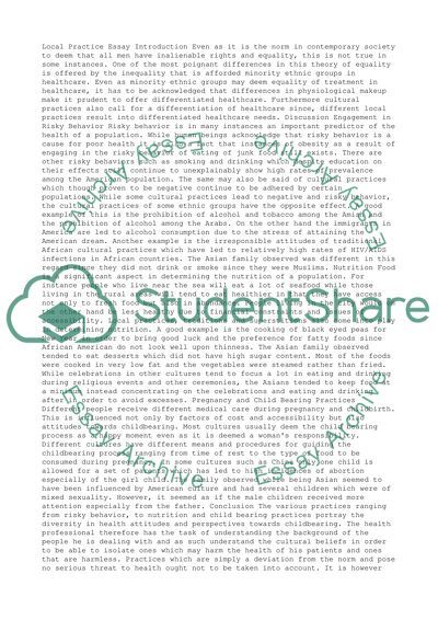 Risky Behavior, Nutrition and Child Bearing Practices