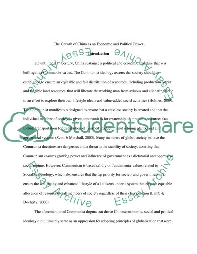 The Growth of China as a Political and Economic Power